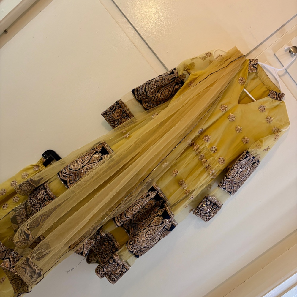 Pakistani Yellow Embroidered Dress with plazzo